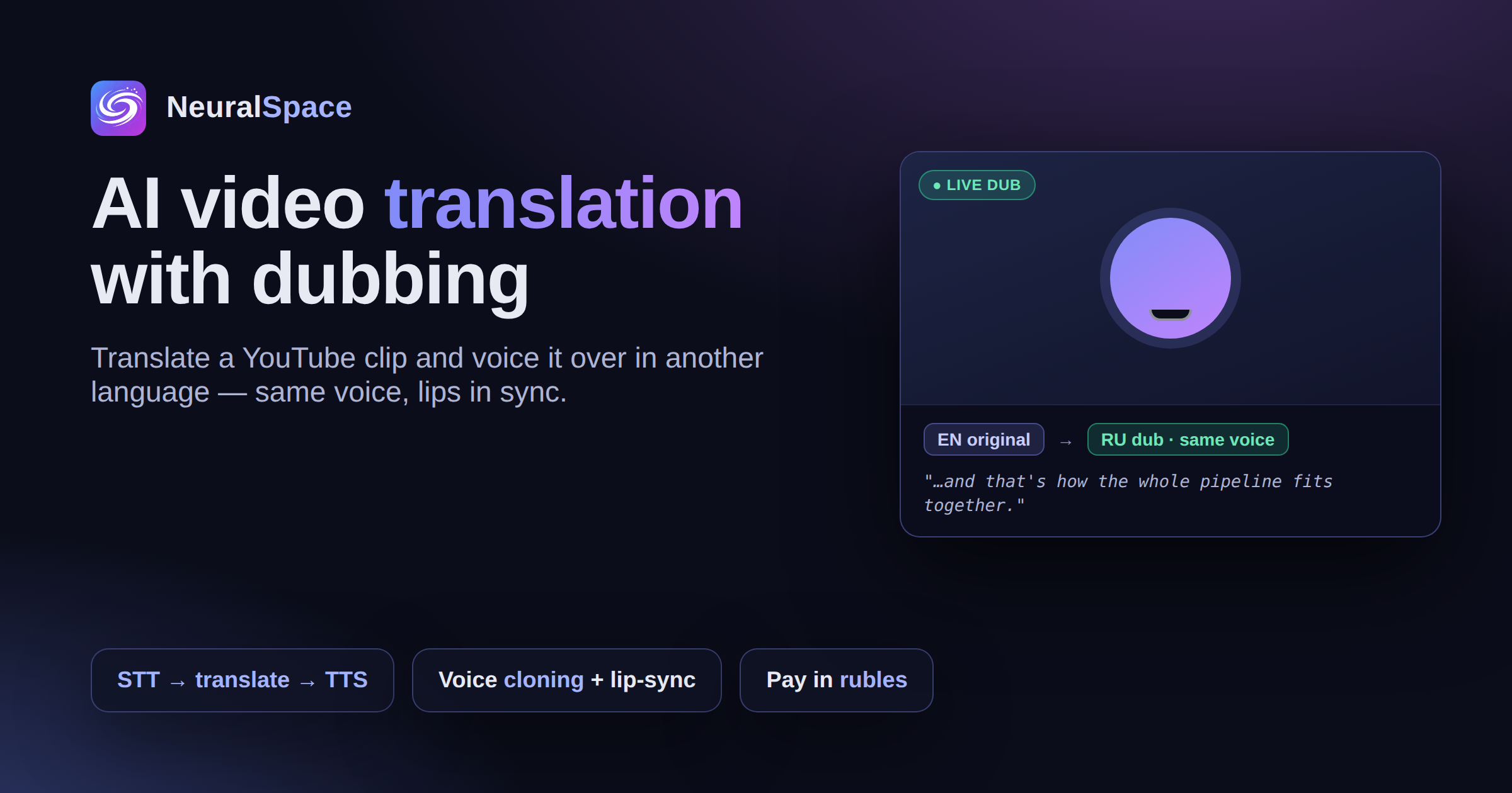 AI video translation with dubbing: voice-over for YouTube clips