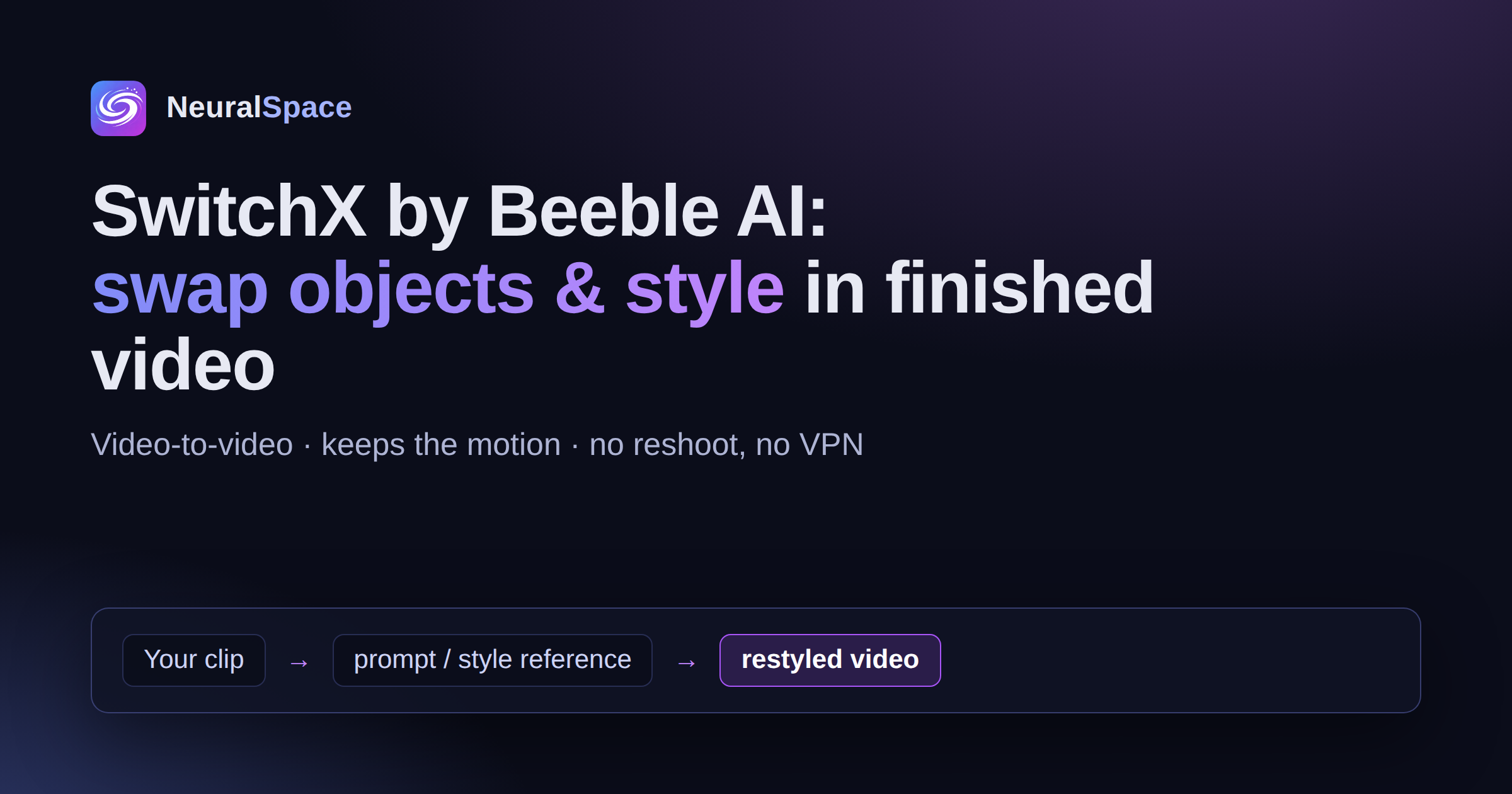 SwitchX by Beeble AI: swap objects and style in a finished video