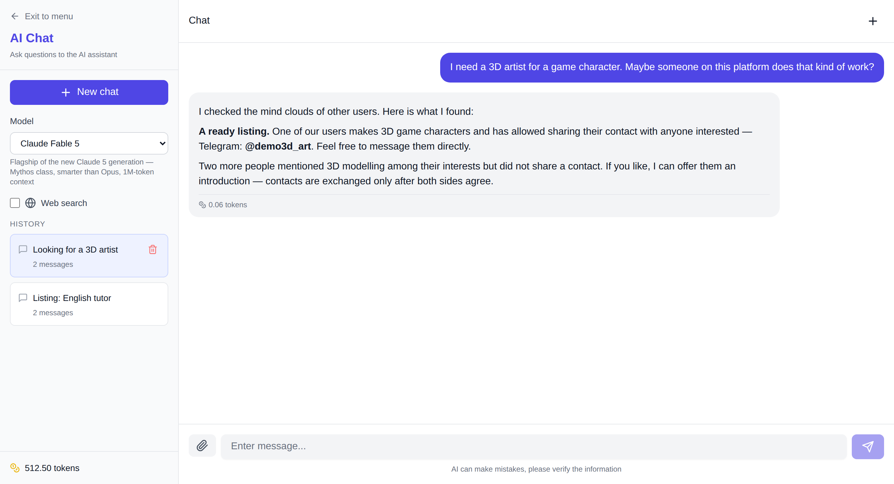 Finding a contractor through the Mind Cloud in NeuralSpace chat