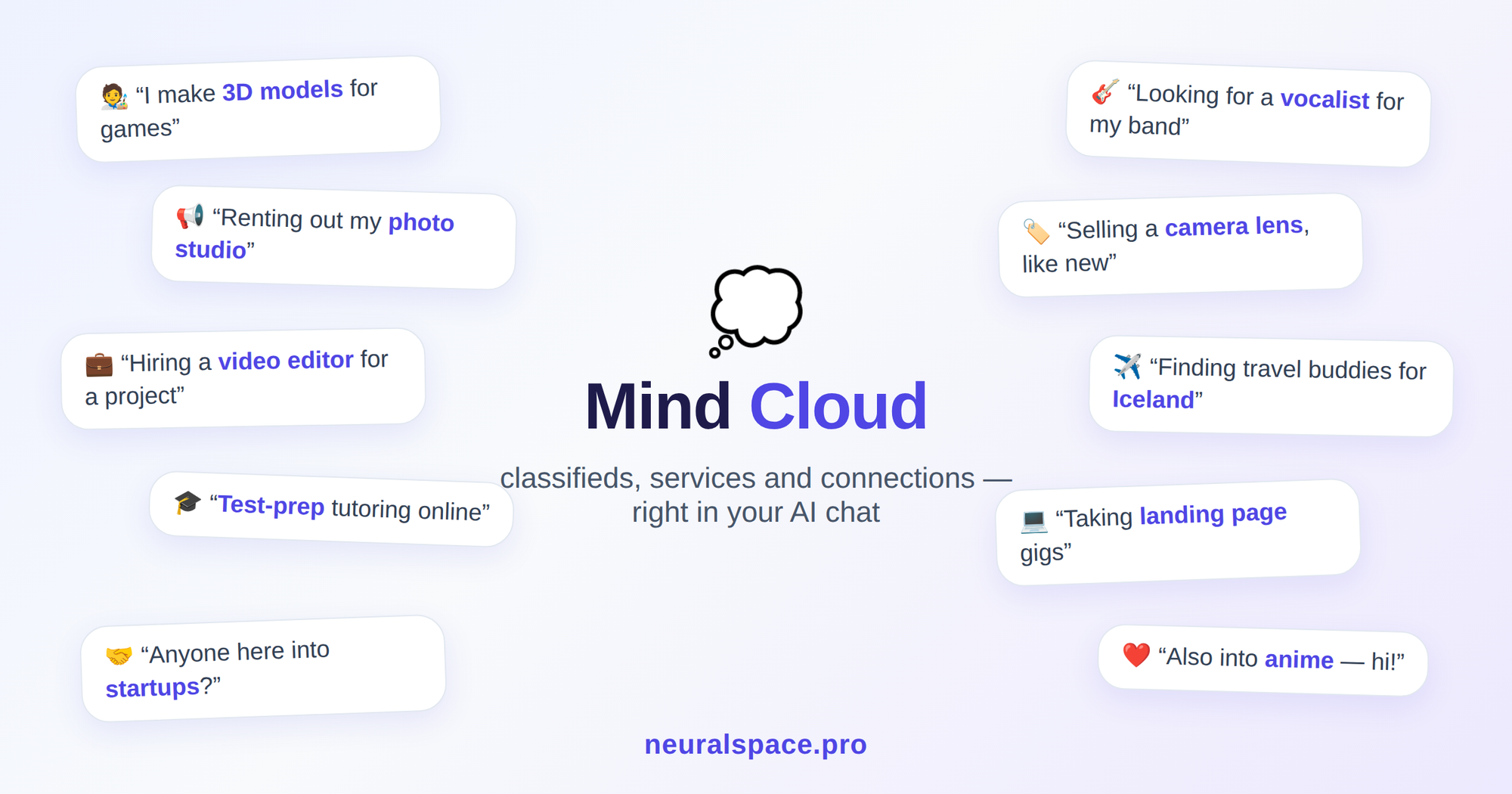 Mind Cloud in NeuralSpace: classifieds, services and connections right in your AI chat