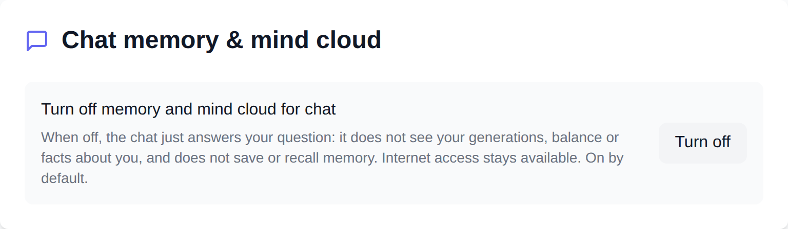 Chat memory and mind cloud toggle in NeuralSpace settings